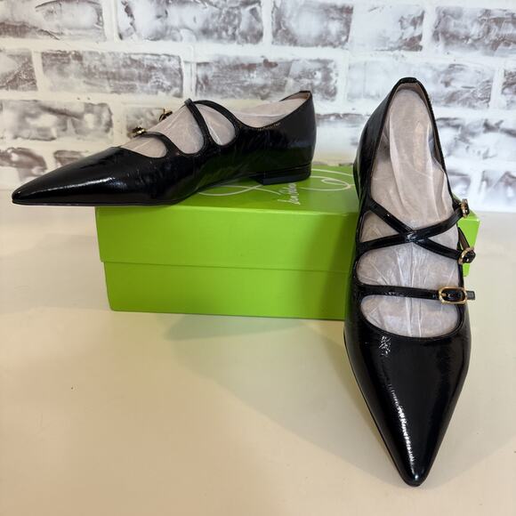 Sam Edelman Cass Black Leather Mary Jane Pointed Toe Fashion Flats Shoes 7.5 M - Picture 1 of 8